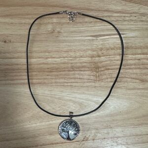 Silver Tree of Life Pendant Necklace in Black Cord